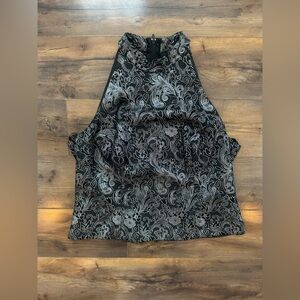 Michaelangelo Black Silver Brocade halter Top Evening Cocktail Chic